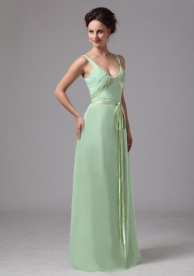 Apple Green Sash V-neck Straps Chiffon Mother Of The Bride Dress For Custom