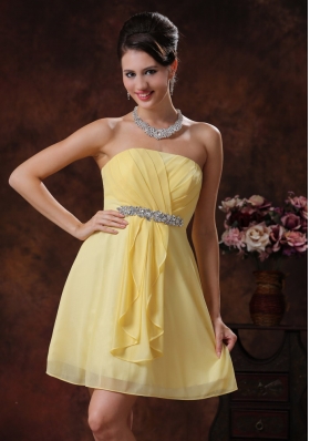 Customize Yellow Bridesmide Dress With Beaded and Ruch Decorate