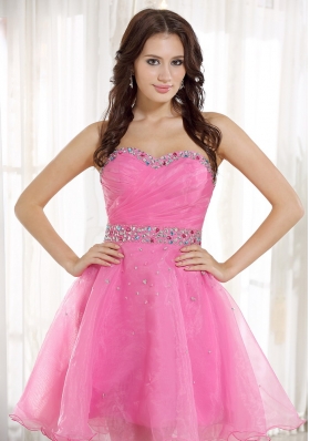 Beaded Decorate Sweetheart Neckline and Wasit Pink Organza Knee-length 2013 Prom / Homecoming Dress