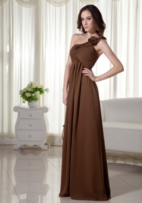 One Shoulder Floor-length Chiffon Empire Ruched Prom Dress Brown