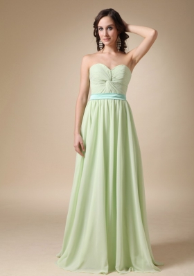 Yellow Green Empire Sweetheart Floor-length Belt Chiffon Prom / Evening Dress