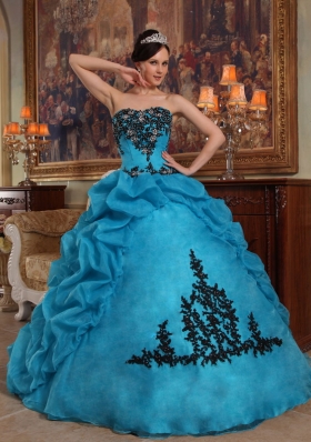 Ball Gown Strapless Floor-length Taffeta and Organza Beading and Pick-ups Quinceanera Dress