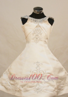Pretty Princess Scoop Neckline With Ivory Embroidery Decorate On Satin Flower Girl Pageant Dress  Pageant Dresses