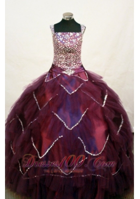 Custom Made Square Neckline Burgundy Beaded Decorate Bodice Flower Girl Pageant Dress  Pageant Dresses