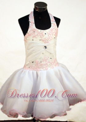 Sweet Appliques and Beading Decorate Bodice Ball Gown Halter Short Little Girl Pageant Dress  Pageant Dresses