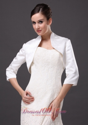 3/4 Sleeves Classical High-neck Satin Jacket For Wedding and Other Occasion