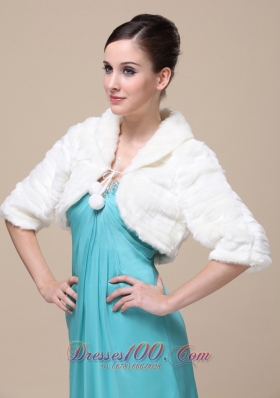 Faux Fur Special Occasion / Wedding Jacket In Ivory With 1/2 Length Sleeves