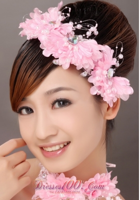 Beautiful Pink Taffeta Beading Hand Made Flowers Hair Combs