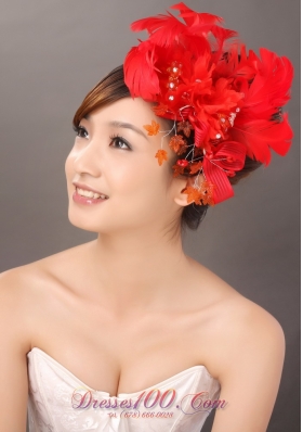 Elegant Red Feather Flowers Beading Women’ s Fascinators