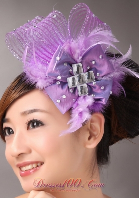 Lavender Bridal Headpieces White Pearl Crystal Satin Ribbon Flower