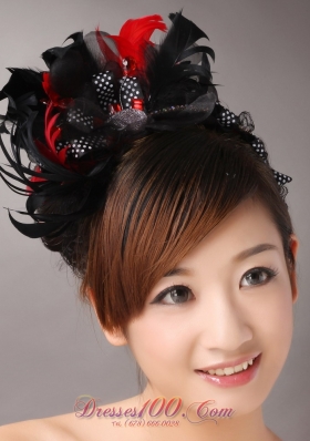 Fully Handmade Sweet Black and Red Headpieces Imitation Pearls With Feathers For Party