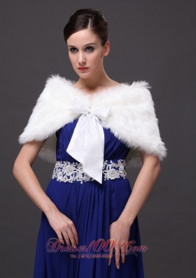 High Quality Rabbit Fur Special Occasion / Wedding Shawl  In Ivory With V-neck