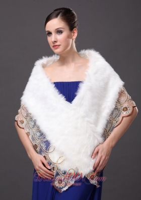 Lace V-Neck Faux Fur Stylish White Formal Occasions Wraps / Shawls