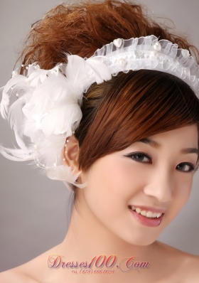 Imitation Pearls White Organza Women’ s Fascinators