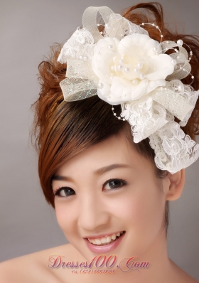 White Imitation Pearls Flower Sweet Tulle Fascinators