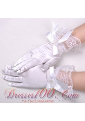 Chic Lycra Fingerless Wrist Length Bridal Gloves With Bow