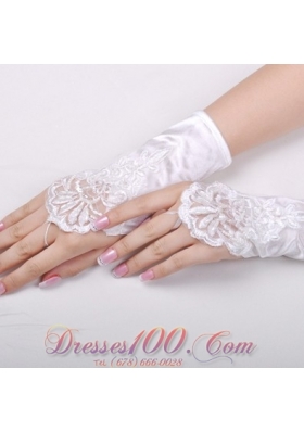 Gorgeous Satin Fingerless Wrist Length Bridal Gloves With Appliques