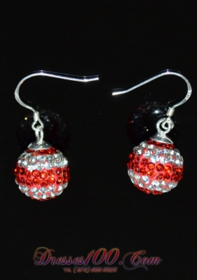 Red and White Rhinestone Luxurious Round  Earrings