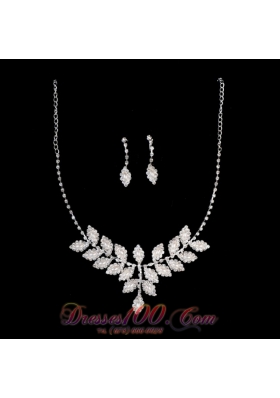 Ivory Pearl Jewelry Set With Rhinestone Including Necklace And Earrings