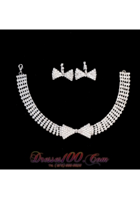 Lovely Bowknot Shaped Rhinestone Bridal Jewelry Set Necklace With Earrings