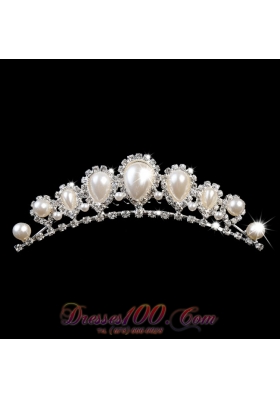 Popular Tiara With Rhinestone and Big Imitation Pearl Decorate