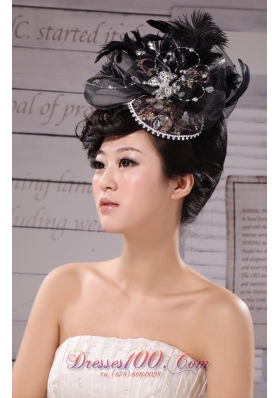 Special Hat Hairpin Feather Tulle Black Outdoor and Wedding