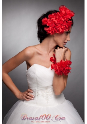 Red Taffeta Hand Made Flowers Headpieces and Wrist Corsage