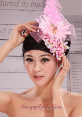 Headpiece For Wedding Party With Imitation Pearls and Feather Decorate Tulle and Printing