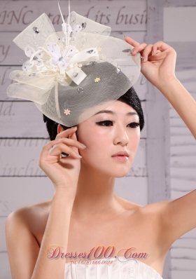 Imitation Pearls and Feather Decorate Tulle and Printing Fabric Headpiece For Speciral Occasion Party