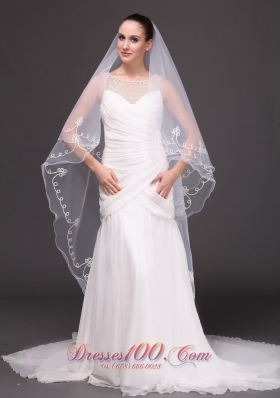 Two-tier Tulle With Pearls Fingertip Veil