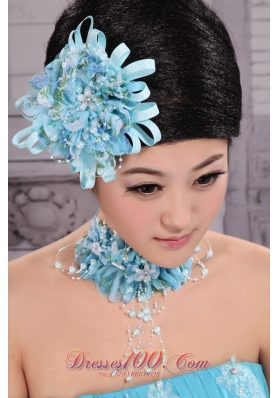 Tulle Aqua Blue Imitation Pearls and Flowers Decorate For Party In 2013 New York