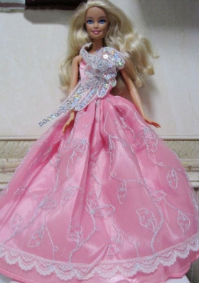 Pretty Rose Pink Princess Dress With Embroidery Made to Fit the Barbie Doll