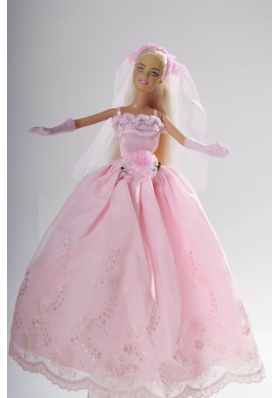 Hand Made Flower Embroidery Princess Party Clothes Barbie Doll Dress