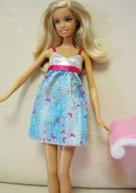 Beaded Ombre Color Dress With Straps Mini-length Barbie Doll Dress