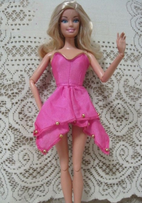 Fashion Pink Handmade Dress With Beading Made To Fit the Barbie Doll