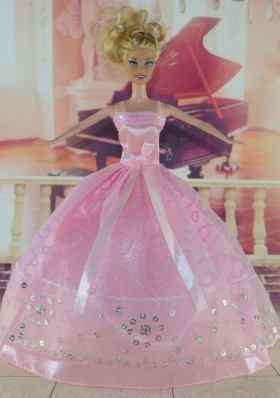 Sweet Pink Handmade Dress With Sequins For Barbie Doll