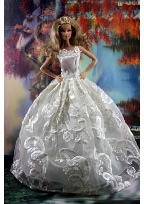 Romantic White Gown With Embroidery Dress For Barbie Doll