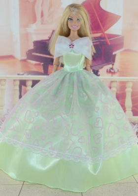 Green Pretty Gown With Embroidery Dress For Barbie Doll