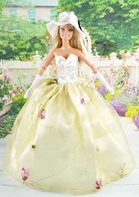Beautiful Champagne Gown With Embroidery Dress For Noble Barbie