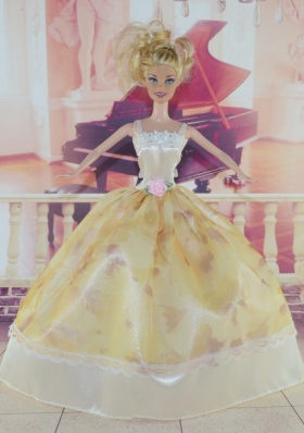 Elegant Handmade Dress With Flower Made to Fit the Barbie Doll