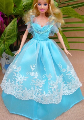 Baby Blue and Off The Shoulder Ball Gown for Barbie Doll
