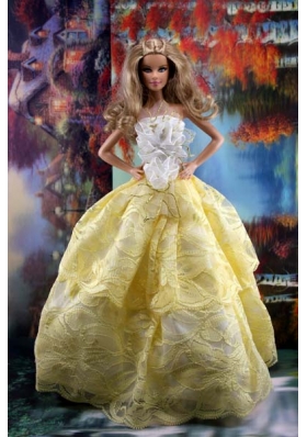 The Most Amazing Yellow Dress With Hand Made Flowers To Fit The Barbie Doll