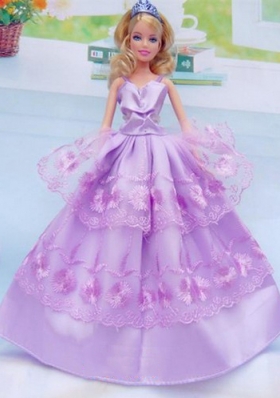 Taffeta and Embroidery For Lilac Barbie Doll Dress