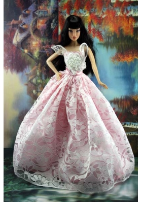 Pink and White Lace Over Skirt To Barbie Doll Dress