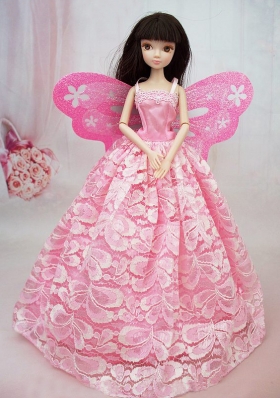 Lovely Handmade Pink Lace To Barbie Doll Dress