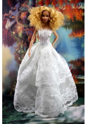 Beautiful Lace Over Skirt Wedding Barbie Doll Dress