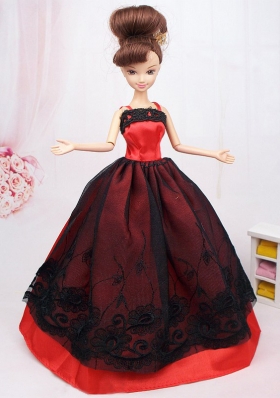 New Beautiful Black and Red Handmade Party Clothes Fashion Dress For Noble Barbie