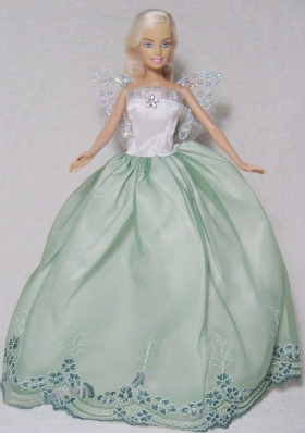 Apple Green and White Gown With Embroidery For Barbie Doll