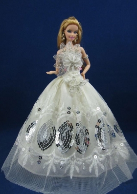 Beautiful White Dress With Sequins Made To Fit The Barbie Doll