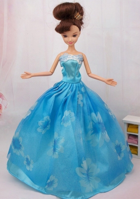 Elegant Printing Ball Gown Party Clothes Barbie Doll Dress